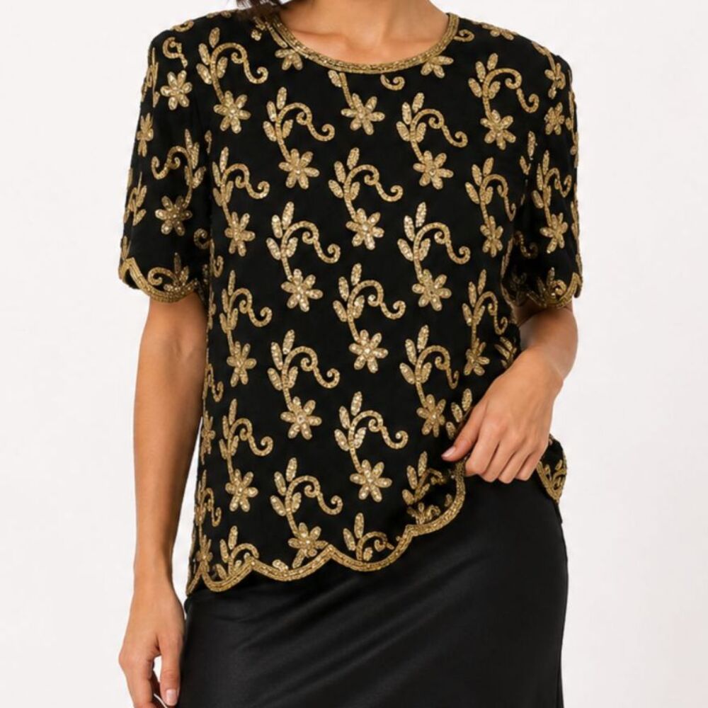 Vintage Stenay silk beaded blouse. Size Medium.